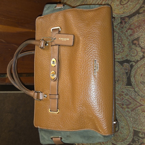 Coach Handbags - Coach Blake Carryall F35932 Saddle Bubble Olive Green Suede $550 Retail. GUC